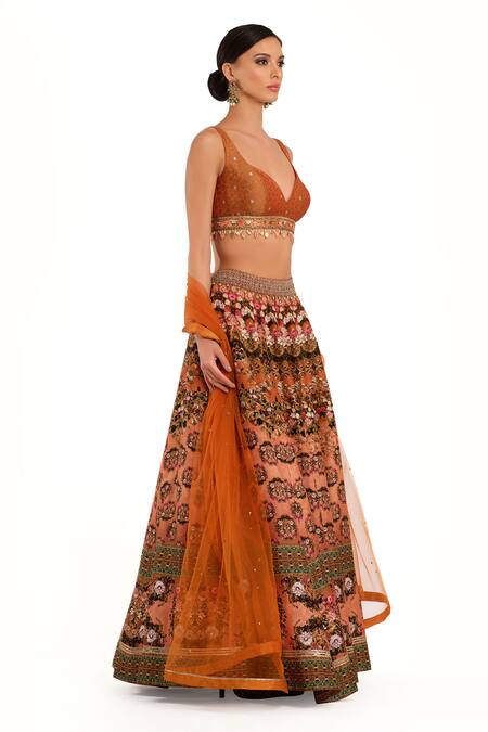 Rocky Star_Orange Silk, Chiffon Sequins, Embroidery Sweetheart Digital Printed Lehenga Set_at_Aza_Fashions