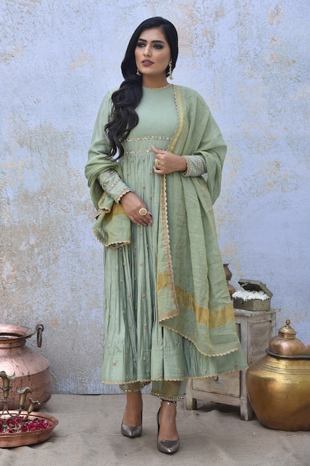 Tussah By Siddhi Shah Hand Embroidered Anarkali Pant Set 