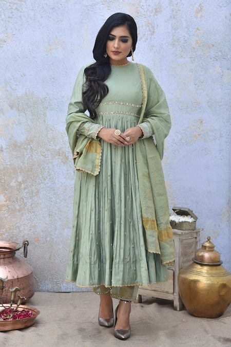 Tussah By Siddhi Shah Hand Embroidered Anarkali Pant Set 