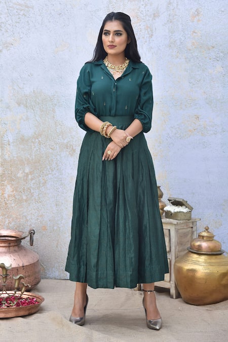 Tussah By Siddhi Shah Placement Embroidered Shirt & Skirt Set 
