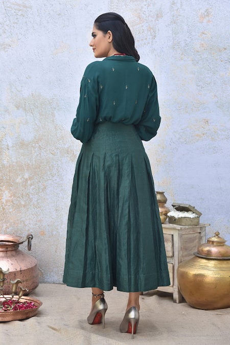 Tussah By Siddhi Shah Placement Embroidered Shirt & Skirt Set 