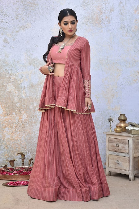 Tussah By Siddhi Shah Zari Striped Jacket Lehenga Set 