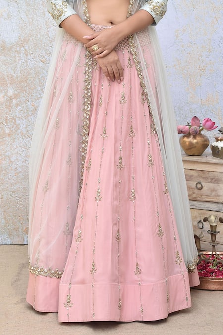 Tussah By Siddhi Shah_Pink Lehenga  Spun Silk Embroidered Sequins Round Jacket Set  _Online_at_Aza_Fashions