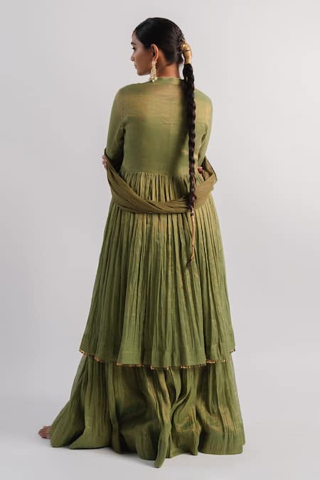 Tussah By Siddhi Shah Placket Hand Embroidered Jacket Gharara Set 