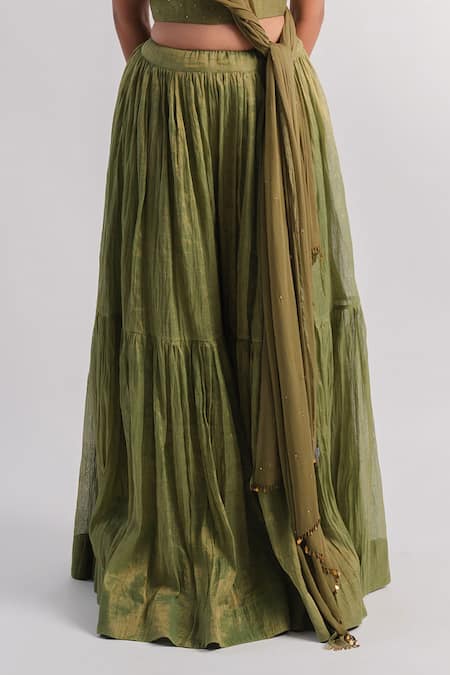 Tussah By Siddhi Shah_Green Tissue Hand Embroidered Beads Jacket  Mandarin Gharara Set  _Online_at_Aza_Fashions