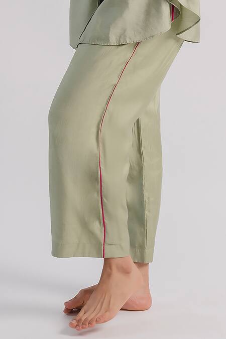 Buy_Tussah By Siddhi Shah_Green Spun Silk Solid Round Kurta And Straight Pant Set  _Online_at_Aza_Fashions