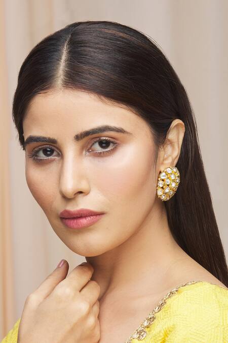 Zevar By Geeta_Gold Plated Kundan Polki Studs_at_Aza_Fashions