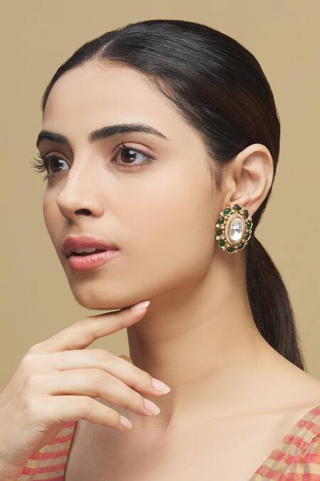 Zevar By Geeta_Gold Plated Diamonds, Stones, Zari Kundan Studs_at_Aza_Fashions