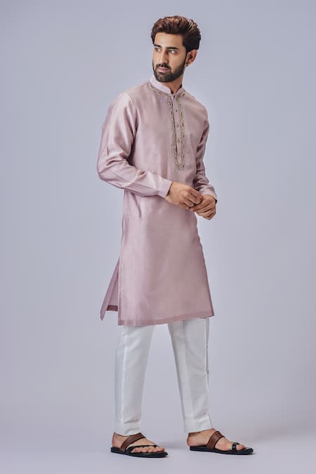 Shop Chatenya Mittal Cream Silk, Satin, Embroidery Kurta And Pyjama Pant Set at Aza Fashions Shop_Chatenya Mittal_Cream Silk, Satin, Embroidery Kurta And Pyjama Pant Set _at_Aza_Fashions