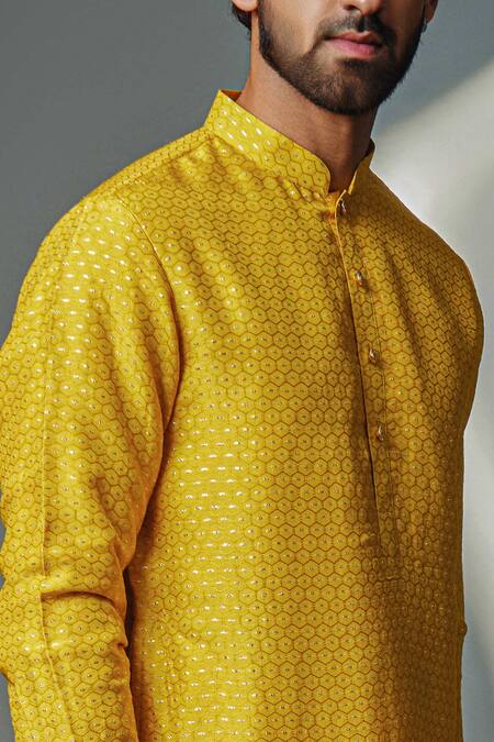 Buy Chatenya Mittal Yellow Silk, Cotton Hexagon Self Pattern Kurta Set Online at Aza Fashions Buy_Chatenya Mittal_Yellow Silk, Cotton Hexagon Self Pattern Kurta Set_Online_at_Aza_Fashions