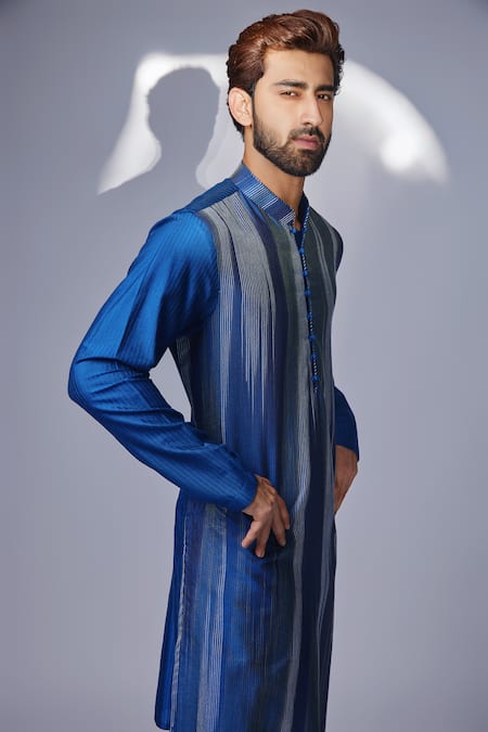 Chatenya Mittal_Blue Cotton, Silk Kurta And Pyjama Pant Set _Online_at_Aza_Fashions