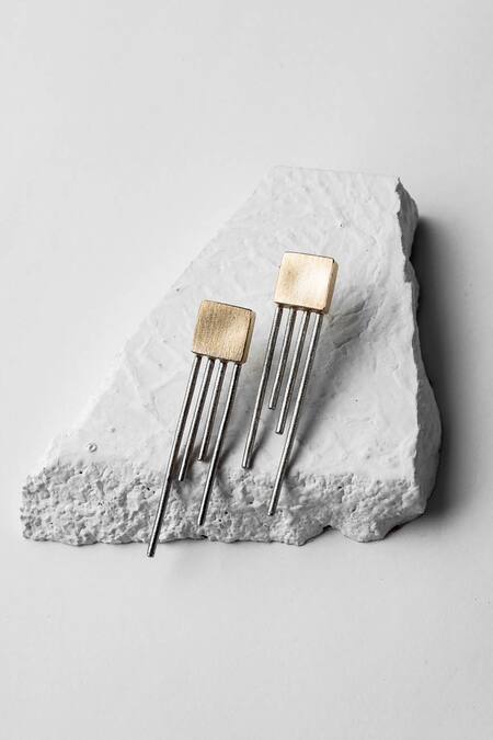 Shop DE'Anma Gold Plated Geometric Statement Earrings at Aza Fashions Shop_DE'Anma_Gold Plated Geometric Statement Earrings _at_Aza_Fashions