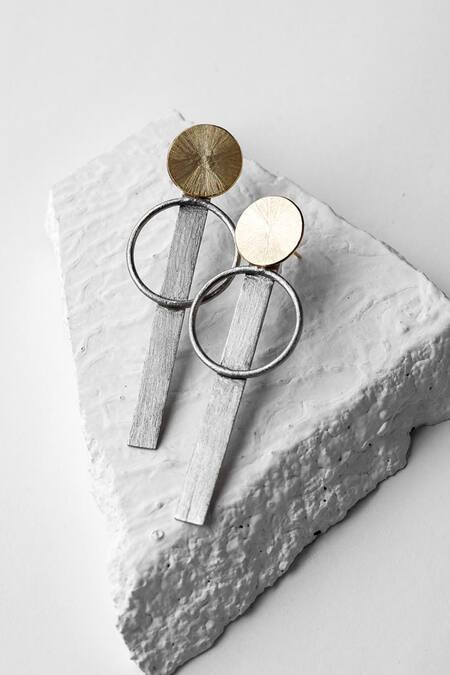 Shop DE'Anma Gold Plated Geometric Danglers at Aza Fashions Shop_DE'Anma_Gold Plated Geometric Danglers _at_Aza_Fashions