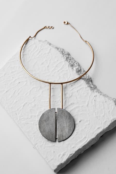 Shop DE'Anma Gold Plated Geometric Pendant Necklace at Aza Fashions Shop_DE'Anma_Gold Plated Geometric Pendant Necklace _at_Aza_Fashions