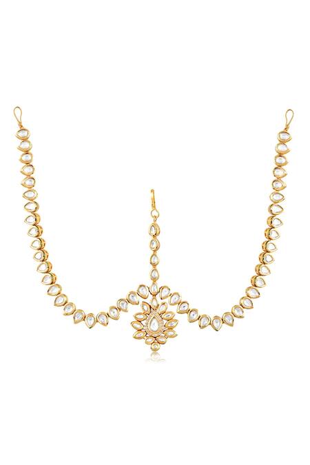 Shop Curio Cottage Gold Plated Kundan Mathapatti at Aza Fashions Shop_Curio Cottage_Gold Plated Kundan Mathapatti_at_Aza_Fashions
