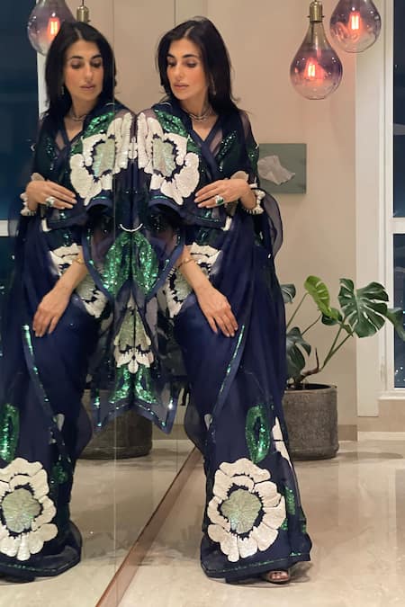 Shop Atelier Shikaarbagh Blue Saree - Silk Organza Embroidery Sequin Floral Online at Aza Fashions Shop_Atelier Shikaarbagh_Blue Saree - Silk Organza Embroidery Sequin Floral _Online_at_Aza_Fashions