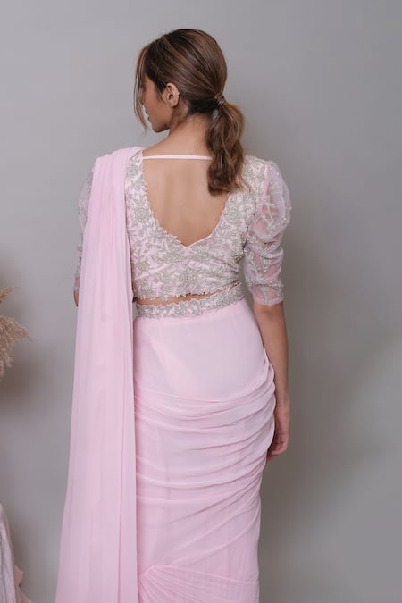 Shop Nayantaara Pink Organza, Georgette, Net Cut Work, Ruffle Saree With Dana Blouse at Aza Fashions Shop_Nayantaara_Pink Organza, Georgette, Net Cut Work, Ruffle Saree With Dana Blouse _at_Aza_Fashions