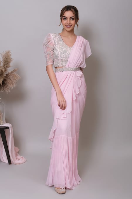 Nayantaara Pink Organza, Georgette, Net Cut Work, Ruffle Saree With Dana Blouse Online at Aza Fashions Nayantaara_Pink Organza, Georgette, Net Cut Work, Ruffle Saree With Dana Blouse _Online_at_Aza_Fashions