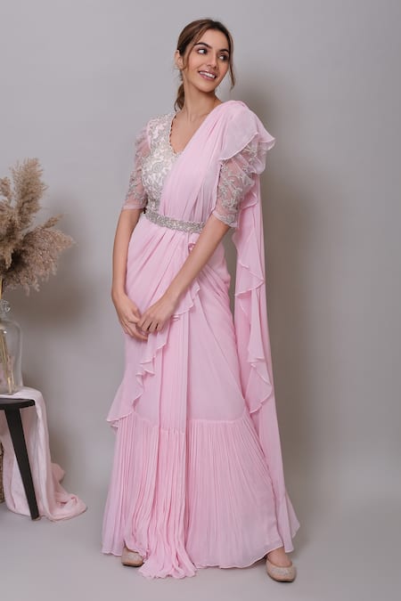 Buy Nayantaara Pink Organza, Georgette, Net Cut Work, Ruffle Saree With Dana Blouse Online at Aza Fashions Buy_Nayantaara_Pink Organza, Georgette, Net Cut Work, Ruffle Saree With Dana Blouse _Online_at_Aza_Fashions