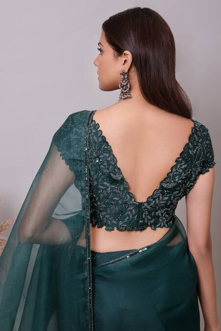 Shop Nayantaara Green Organza, Silk Cut Work, Sequins, Beads Bottle Hand Embroidered Saree Set at Aza Fashions Shop_Nayantaara_Green Organza, Silk Cut Work, Sequins, Beads Bottle Hand Embroidered Saree Set _at_Aza_Fashions