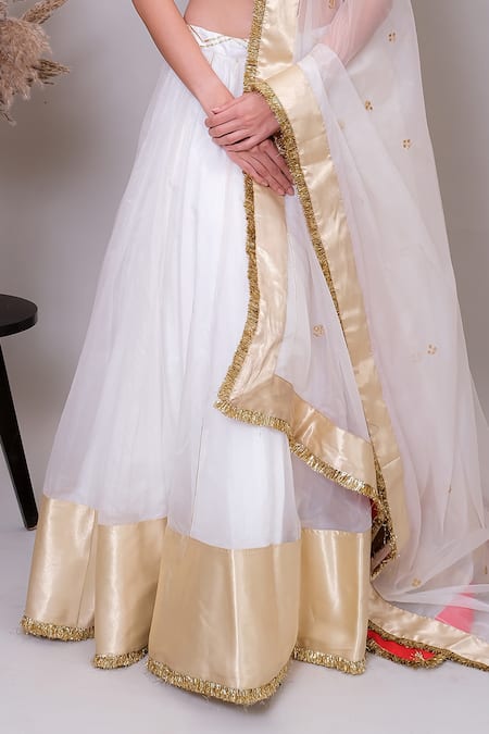 Buy_Nayantaara_Ivory Chanderi Silk, Organza Gota Patti, Sequins, Heer Blouse Lehenga Set _Online_at_Aza_Fashions