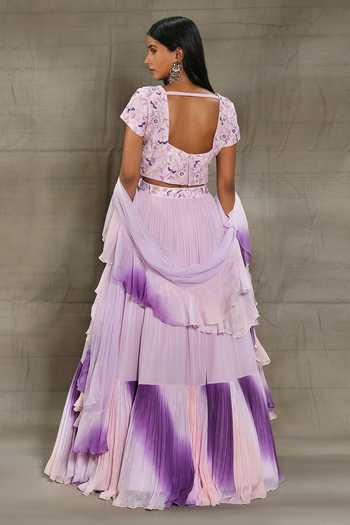 Nayantaara_Purple Georgette, Silk, Net Embroidery, Sequins, Tiered Lehenga Blouse Set _Online_at_Aza_Fashions