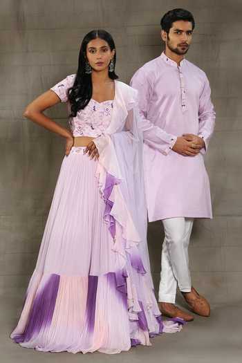 Buy_Nayantaara_Purple Georgette, Silk, Net Embroidery, Sequins, Tiered Lehenga Blouse Set _Online_at_Aza_Fashions