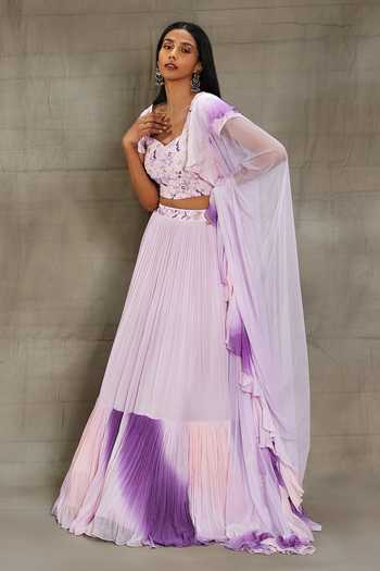 Shop_Nayantaara_Purple Georgette, Silk, Net Embroidery, Sequins, Tiered Lehenga Blouse Set _Online_at_Aza_Fashions