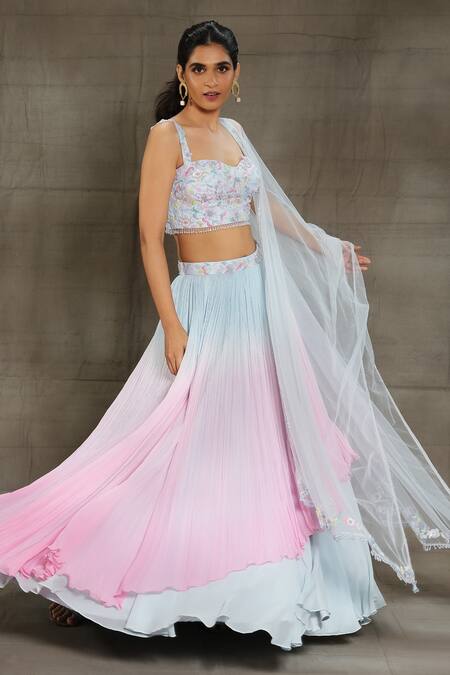 Nayantaara_Blue Georgette, Silk, Net Sequins, Embroidery, Cut Riya Lehenga Blouse Set _Online_at_Aza_Fashions