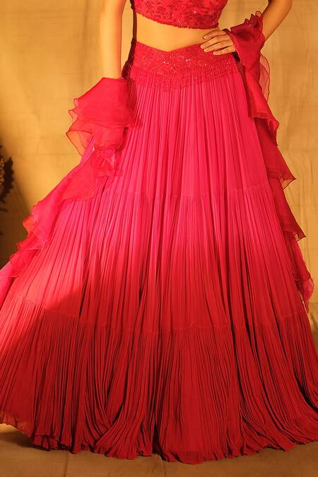 Nayantaara Pink Georgette, Silk, Net Beads, Sequins Gulbahar Tiered Lehenga Blouse Set Online at Aza Fashions Nayantaara_Pink Georgette, Silk, Net Beads, Sequins Gulbahar Tiered Lehenga Blouse Set _Online_at_Aza_Fashions