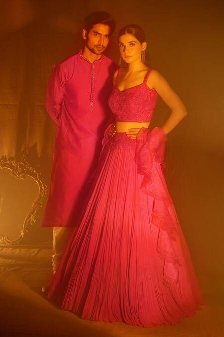 Nayantaara_Pink Georgette, Silk, Net Beads, Sequins Gulbahar Tiered Lehenga Blouse Set _at_Aza_Fashions