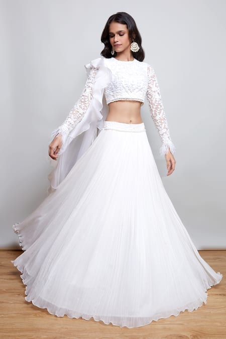 Nayantaara_Ivory Georgette, Silk, Net Beads, Masakali Lehenga Embroidered Blouse Set _Online_at_Aza_Fashions