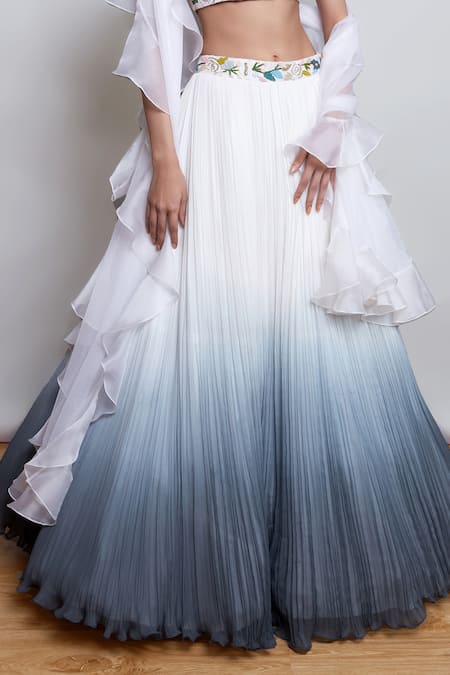 Nayantaara_Ivory Georgette, Silk, Net Sequins, Cut Work, Ombre Pleated Lehenga Set _Online_at_Aza_Fashions