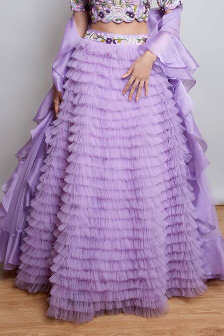 Buy_Nayantaara_Purple Silk, Net Cut Work, Embroidery, Ruffles Orchid Frill Layered Lehenga Set _Online_at_Aza_Fashions