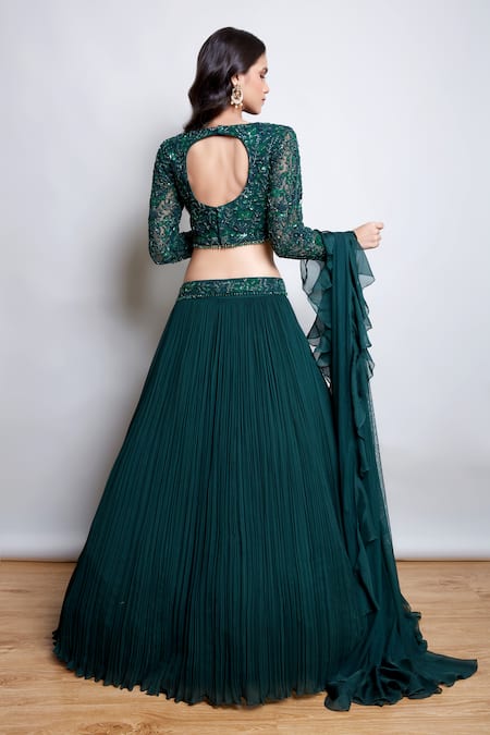 Nayantaara Bottle Green Hand Embroidered Lehenga Set 