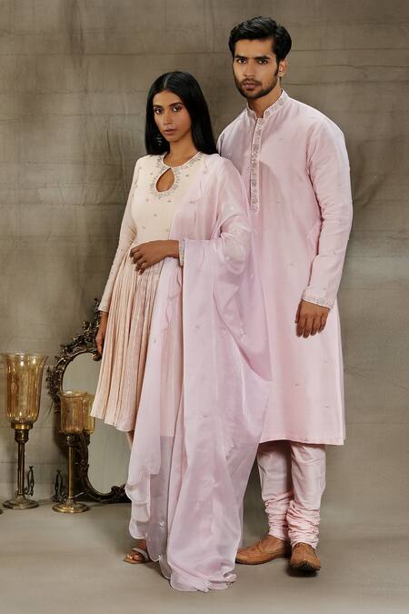 Buy Nayantaara Beige Chanderi Silk, Satin, Organza Embroidery Keyhole Neck Anarkali Set Online at Aza Fashions Buy_Nayantaara_Beige Chanderi Silk, Satin, Organza Embroidery Keyhole Neck Anarkali Set _Online_at_Aza_Fashions