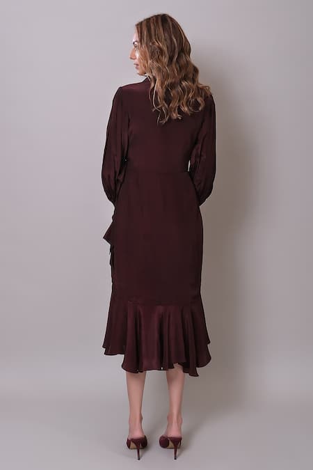 Shop_Nayantaara_Wine Crepe Delicious Wrap Tiered Dress _at_Aza_Fashions