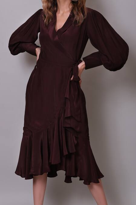 Shop_Nayantaara_Wine Crepe Delicious Wrap Tiered Dress _Online_at_Aza_Fashions