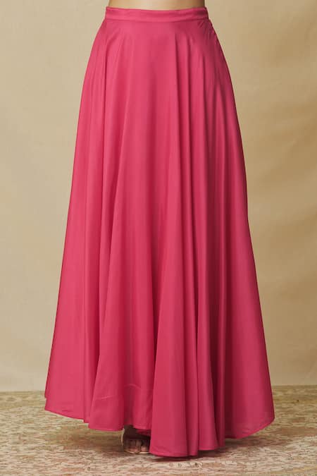 Vasavi Shah Pink Organza, Cotton, Silk Embroidery, Stones Round Skirt Set With Ruffle Drape Online at Aza Fashions Vasavi Shah_Pink Organza, Cotton, Silk Embroidery, Stones Round Skirt Set With Ruffle Drape _Online_at_Aza_Fashions