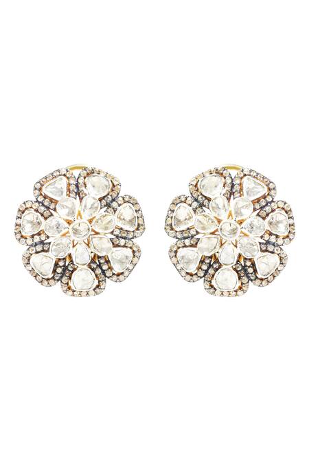 The Alchemy Studio_Silver Plated Diamonds, Crystals Double Petal Uncut Flower Earrings_Online_at_Aza_Fashions