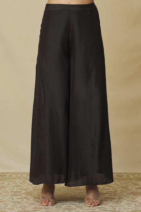 Vasavi Shah Black Organza, Cotton, Silk Embroidery Round Neck Palazzo Set With Drape Online at Aza Fashions Vasavi Shah_Black Organza, Cotton, Silk Embroidery Round Neck Palazzo Set With Drape _Online_at_Aza_Fashions