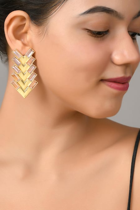 Zeeya Luxury Jewellery Embellished Geometric Motif Earrings 