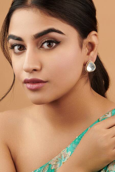 Buy Curio Cottage Gold Plated Kundan Embellished Studs at Aza Fashions Buy_Curio Cottage_Gold Plated Kundan Embellished Studs_at_Aza_Fashions