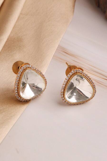 Shop Curio Cottage Gold Plated Kundan Embellished Studs at Aza Fashions Shop_Curio Cottage_Gold Plated Kundan Embellished Studs_at_Aza_Fashions