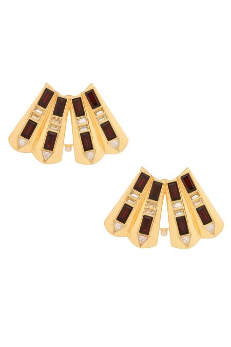 Shop Zeeya Luxury Jewellery Gold Plated Stone Embellished Earrings at Aza Fashions Shop_Zeeya Luxury Jewellery_Gold Plated Stone Embellished Earrings_at_Aza_Fashions