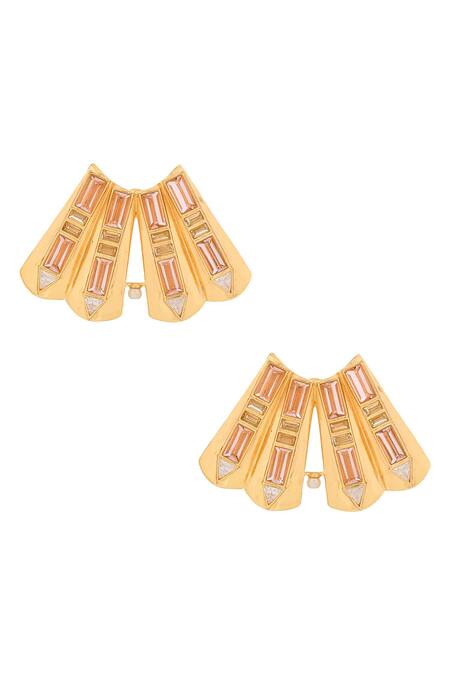 Shop Zeeya Luxury Jewellery Gold Plated Stone Embellished Earrings at Aza Fashions Shop_Zeeya Luxury Jewellery_Gold Plated Stone Embellished Earrings_at_Aza_Fashions