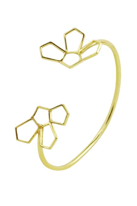 Shop_Varnika Arora_Gold Plated Cut Work Clio Floral Bangle _at_Aza_Fashions