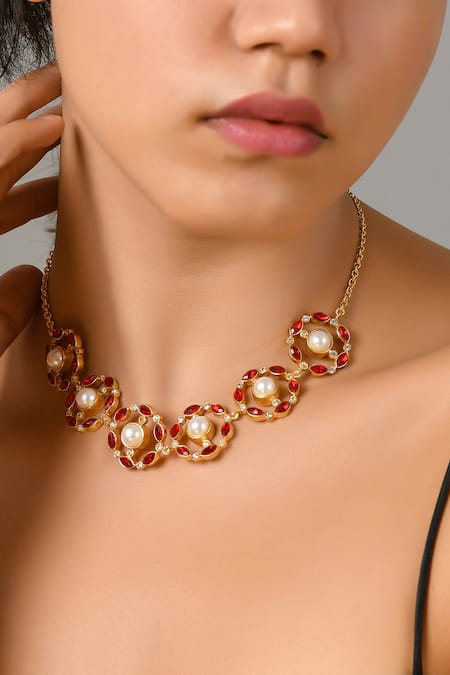 Zeeya Luxury Jewellery Embellished Floral Motif Necklace 