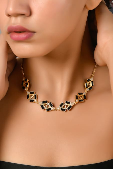 Zeeya Luxury Jewellery Triangular Motif Studded Necklace 