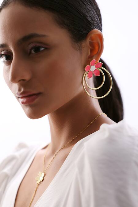 Varnika Arora_Gold Plated Crystals Calendine Floral Pattern Earrings _at_Aza_Fashions